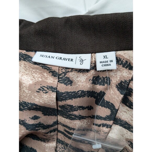 Susan Graver Denim Boyfriend Jacket Women's XL Brown Blazer Leopard Print Lining - Picture 3 of 14